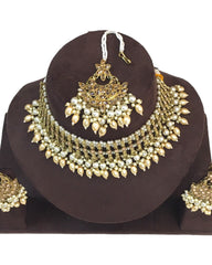 Gold / Neutral - Large Size Antique Gold Finish Necklace Set with Earrings - JE15  KY 0424