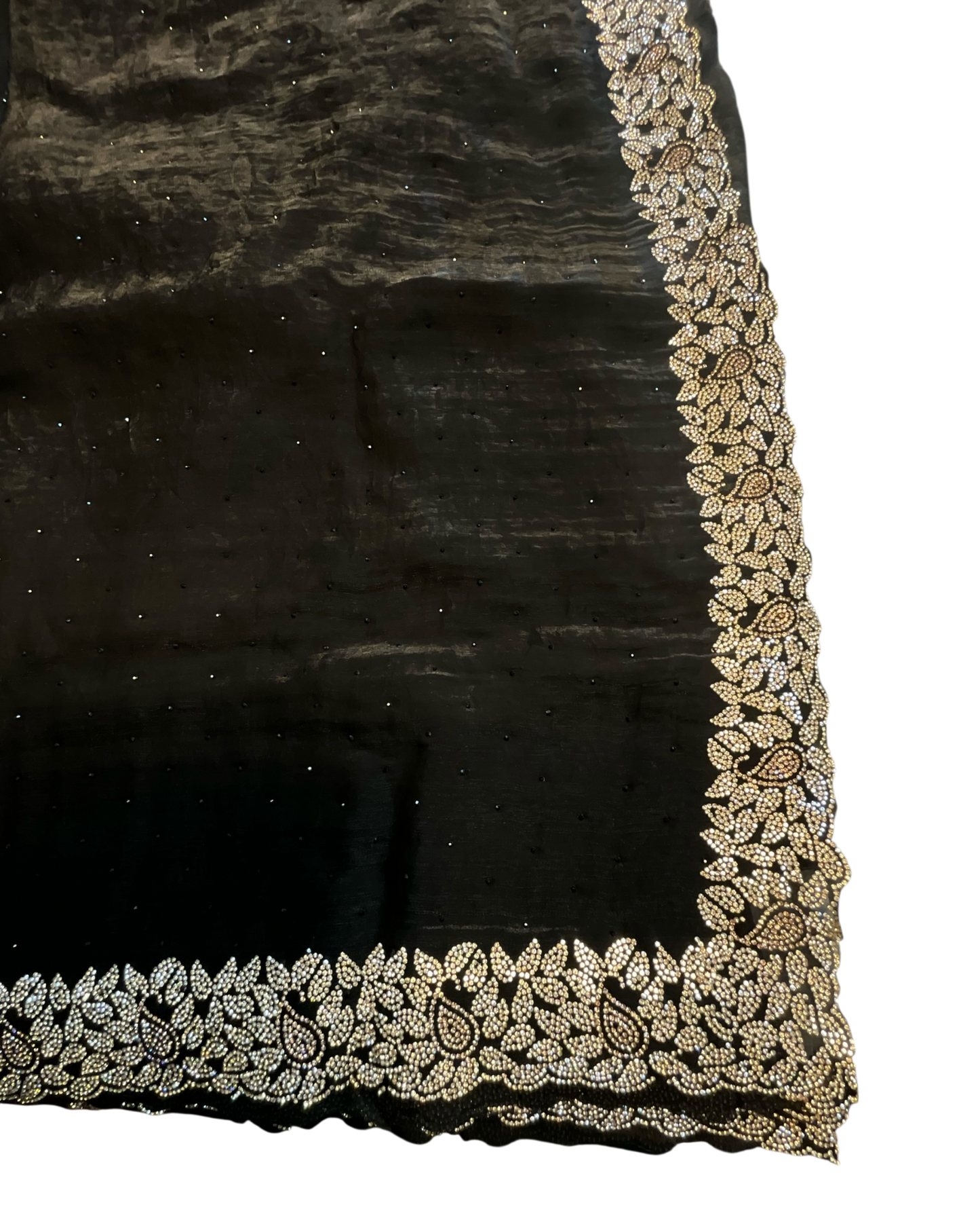 Black - Soft Crepe - Stone Work Saree with Blouse Piece - UK stock - 24hr Dispatch - RS2540 TV