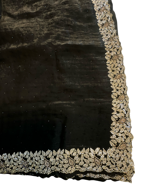 Black - Soft Crepe - Stone Work Saree with Blouse Piece - UK stock - 24hr Dispatch - RS2540 TV