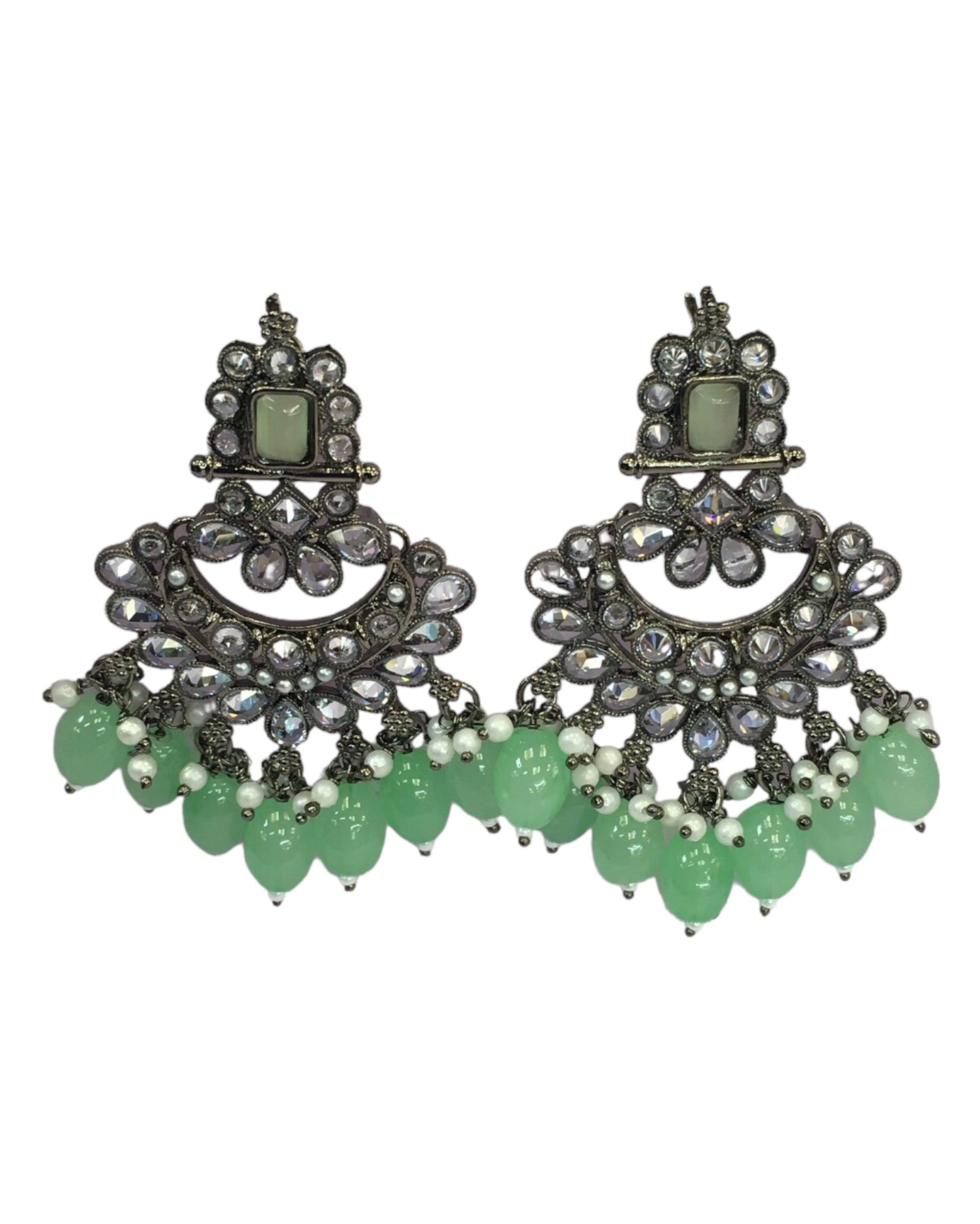 Mint Green - Large - Antique Finish Traditional Earrings - Bollywood - Weddings - LAV1336 J 0724