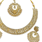 Crystal / Neutral - Medium Size Antique Gold Finish Necklace Set with Earrings - SJ07 08KY25