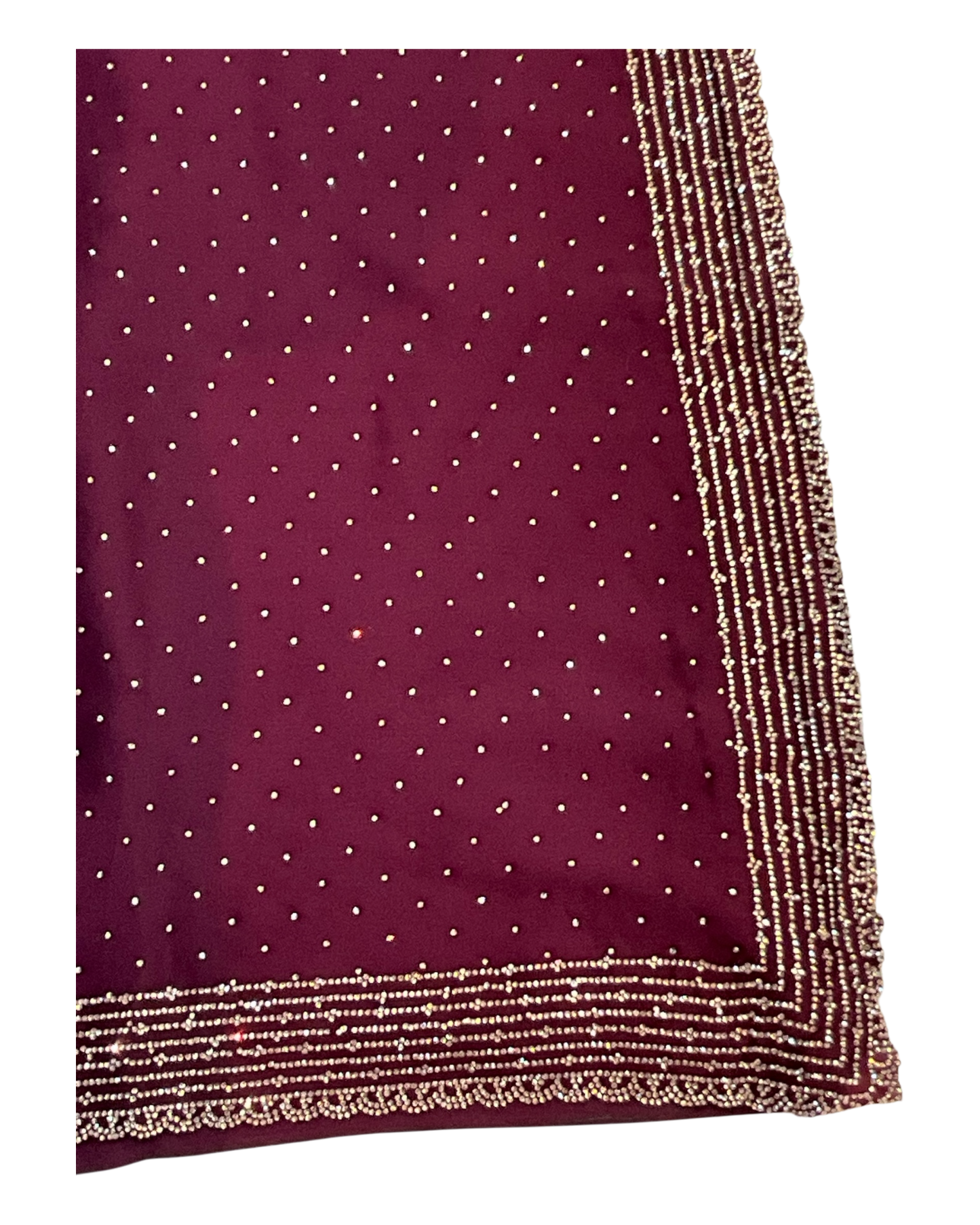 Wine - Classic Satin Crepe Saree with Stone Work and Blouse Piece - UK stock - 24hr Dispatch - RS2531 VY