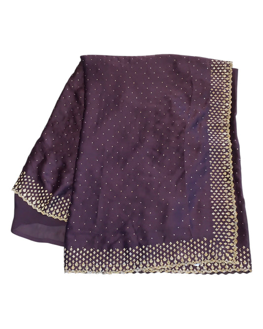 Plum / Purple - Satin Crepe - Party Wear Embroidered Saree with Blouse Piece - SP2504011 VP