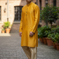 Yellow - Silky Mens Indian Kurta set - UK Stock - Ideal to Pair with a Waistcoat - VEE1095 KJ