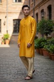 Yellow - Silky Mens Indian Kurta set - UK Stock - Ideal to Pair with a Waistcoat - VEE1095 KJ
