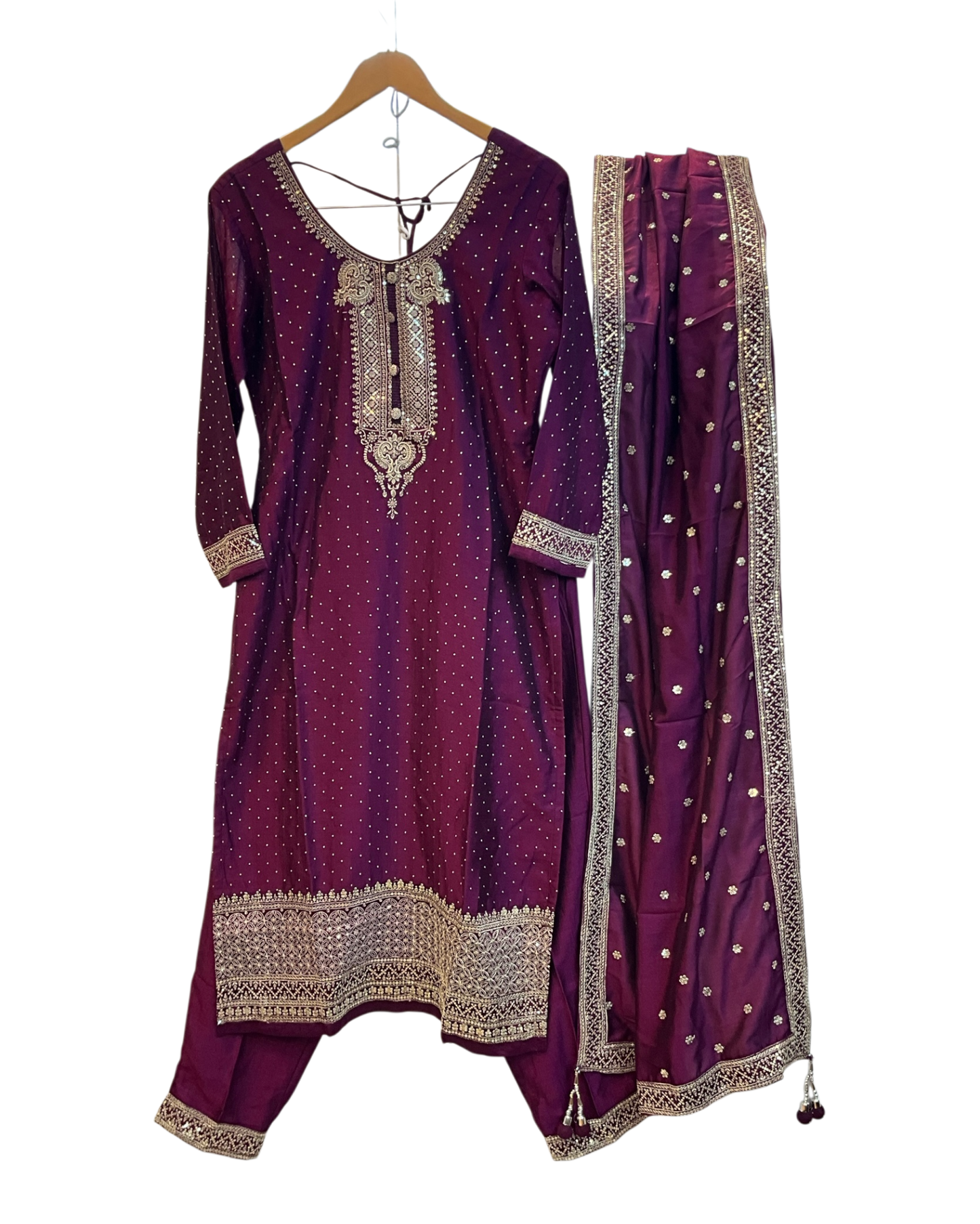 UK 12 / 38" - Wine - Silky Ladies Trousers Suit - Sangeet / Henna / Temple - OC578 VR