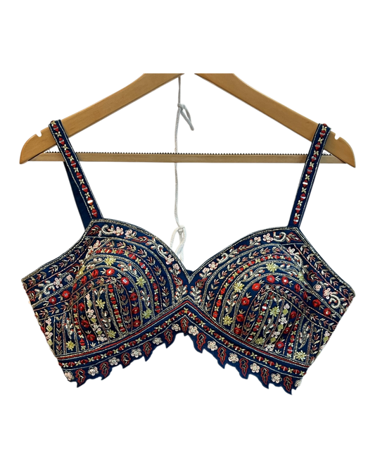 UK 12 / 38" - Petrol Blue Floral Printed - Designer Ladies Indian Short Top Palazzo Trousers Suit - UK Stock - 2/3 days delivery - VMK PUSHPA PR