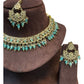 Turquoise Blue - Medium Size Antique Gold Finish Necklace Set with Earrings - RZ31 KYp