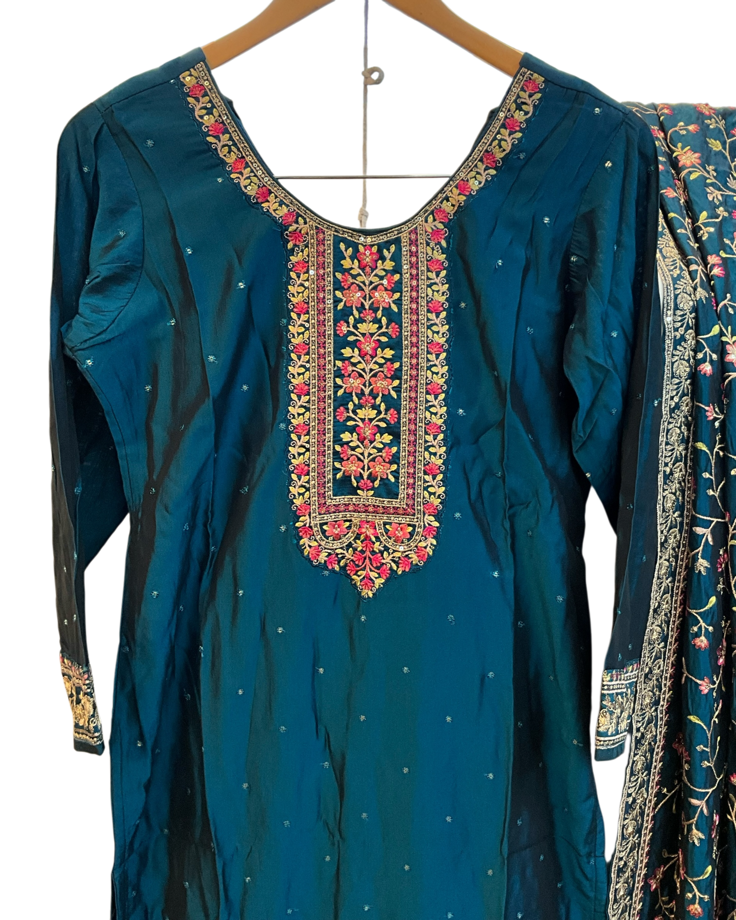 UK 12 / 38" - Teal Blue - Crepe Ladies Trousers Suit - Sangeet / Henna / Temple - OC569 TP