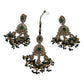 Green - Large Size Antique Gold Finish Necklace Set with Earrings & Head Piece - Bollywood - AE2513 08KK25
