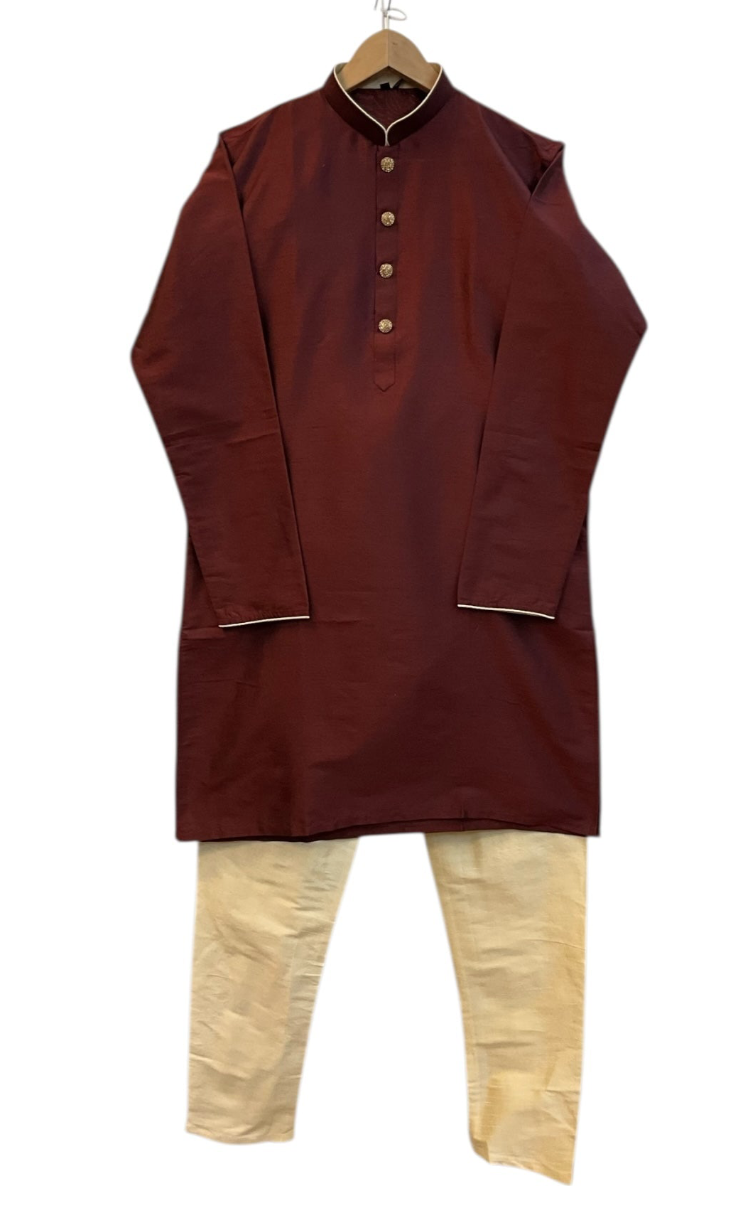 Maroon - Silky Mens Indian Kurta set - UK Stock - Ideal to Pair with a Waistcoat - VEE1095 KJ