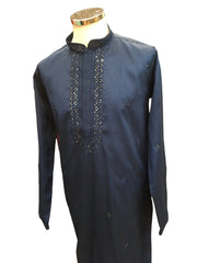 Navy Blue -  Silky Self Emroidered Mens Indian Kurta set - Weddings / Walimas , Sangeet, Eid, Mehndi / Henna - YD2407 KR 0324