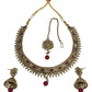 Fuchsia - Medium - Antique Gold Finish Necklace Set with Earrings - DAJ531 KY 0724