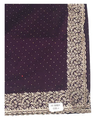 Wine / Plum - Chiffon Crepe - Party Wear Embroidered Saree with Blouse Piece - SP2504012 KP