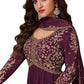 Chiffon - Wine Anarakali  Long Dress with Trousers - Size 12 (Bust 38") - Inside Margin to let out ( 3 to 4")VF66572 TY 1024