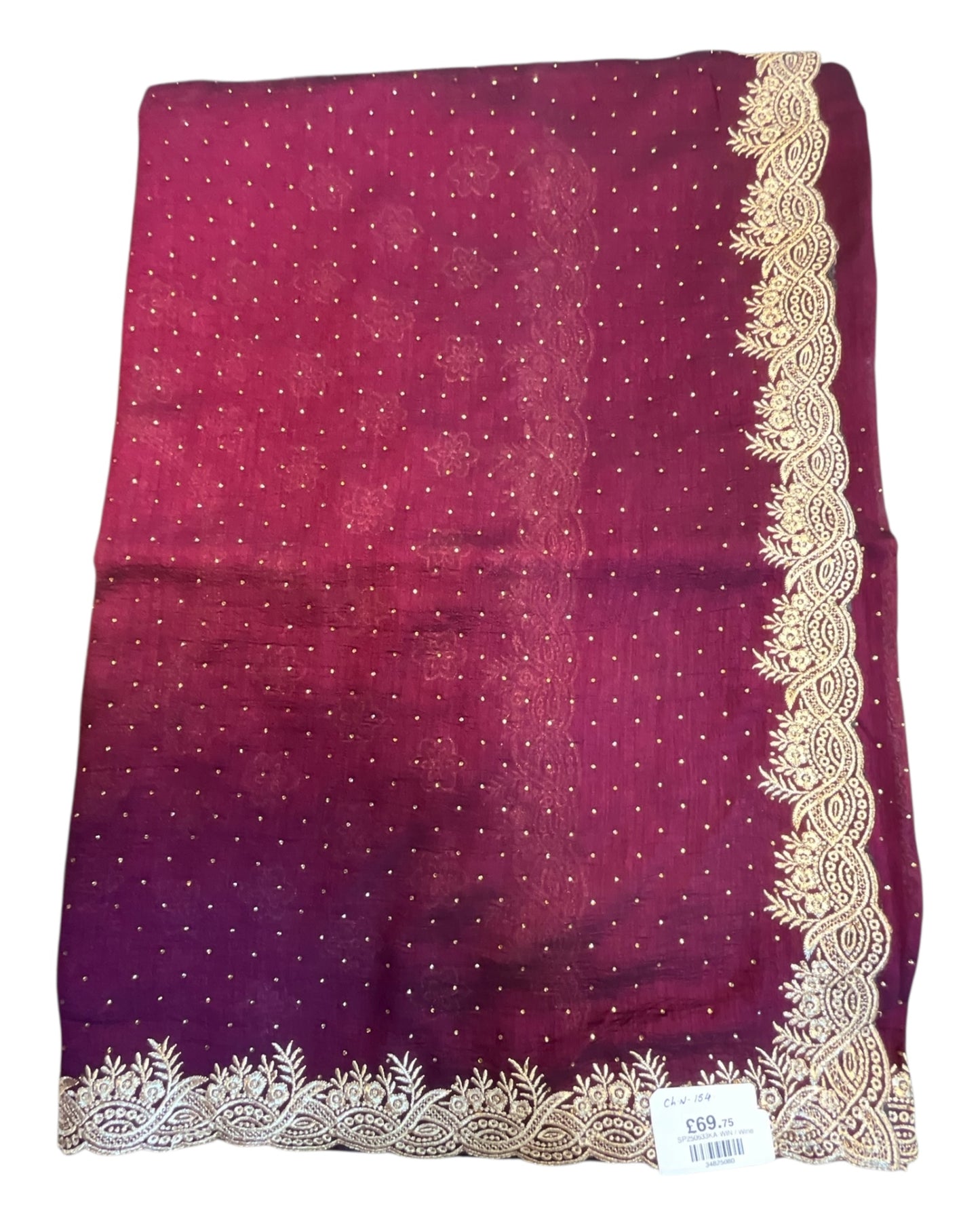 Wine - Fancy Embroidered Saree with Blouse Piece - UK stock - 24hr Dispatch - SP250633 KA