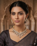 Baby Pink - Medium Size Antique Gold Finish Choki Necklace Set with Earrings - Bollywood - AVON-KU1788  08VT25