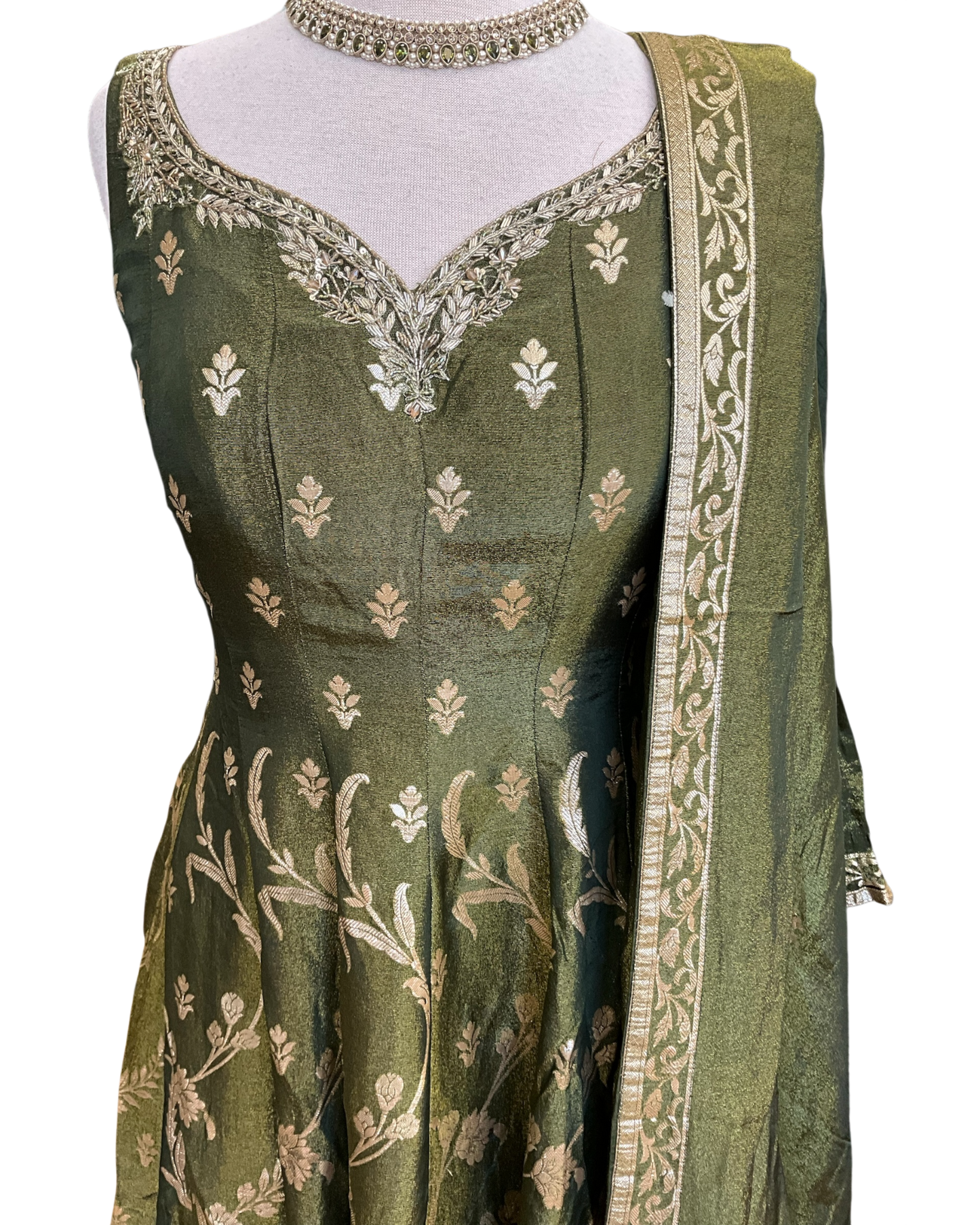 Size 12 (38") - Henna Green - Designer -  Ladies Long Top / Dress Anarkali Trousers Suit - VMK Harleen CY