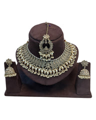 Gold / Neutral / Pearl - Large Size Antique Gold Finish Necklace Set with Earrings & Tika Head piece - GGA07  KT 0525 (Copy)