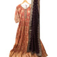 Banarasi Silky Peach / Coral Anarakali Long Dress with Trousers - Size 10, 14  and 18 - KTC241070TT