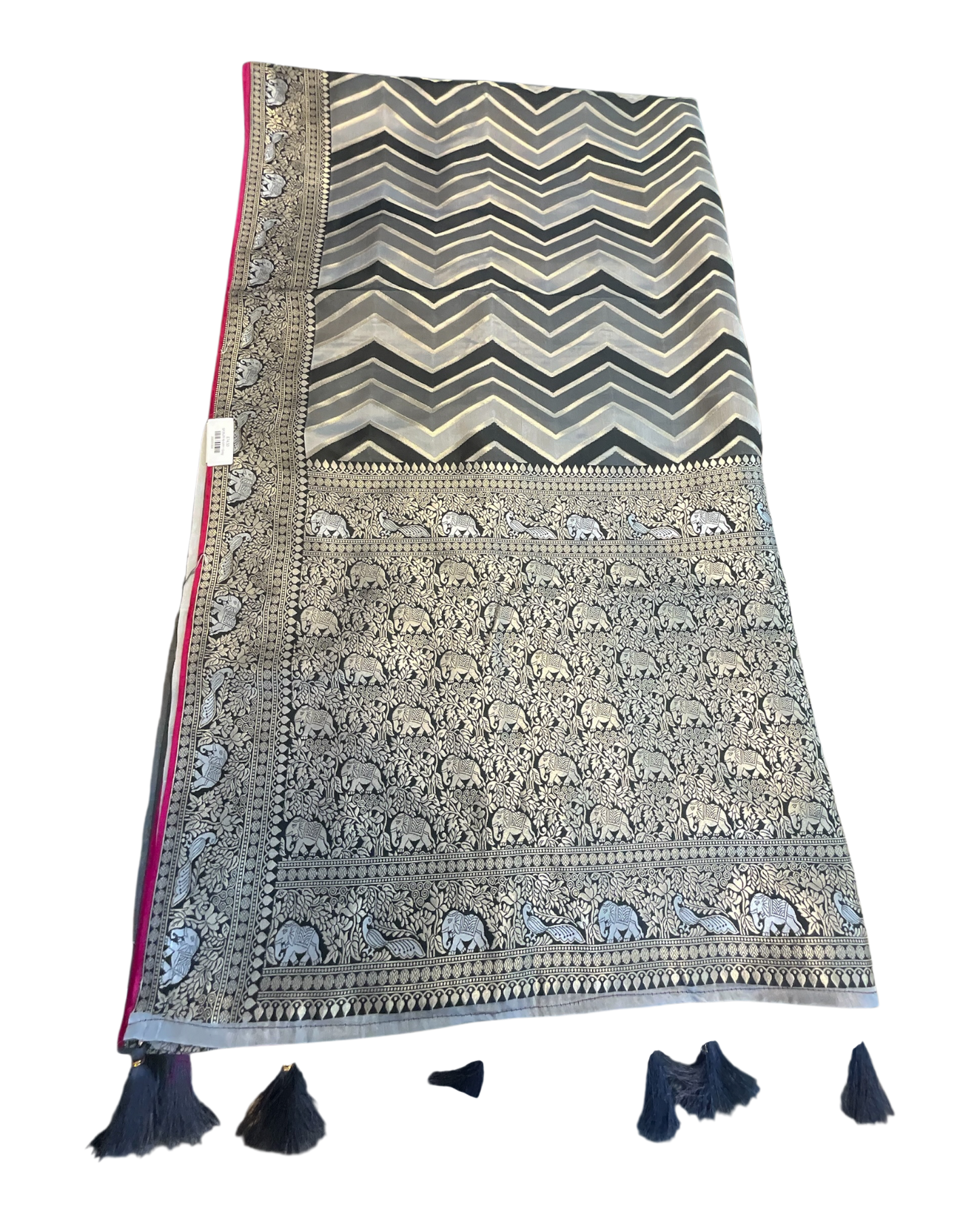 Grey - Traditional Handloom Saree with Blouse Piece - UK stock - 24hr Dispatch - SP2629 VJ