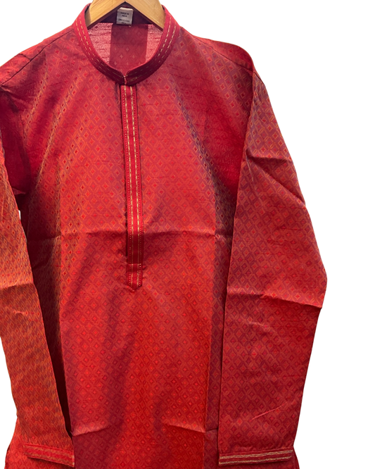 Red - Handloom Woven Mens Indian Kurta set with Trousers - UK Stock - Weddings / Walimas , Sangeet, Diwali, Eid, Mehndi / Henna - EM11093 05KP26
