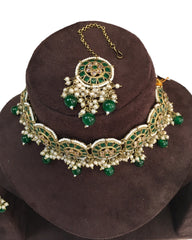 Green - Large Size Antique Gold Finish Necklace Set with Earrings - RAK05  VY 0424