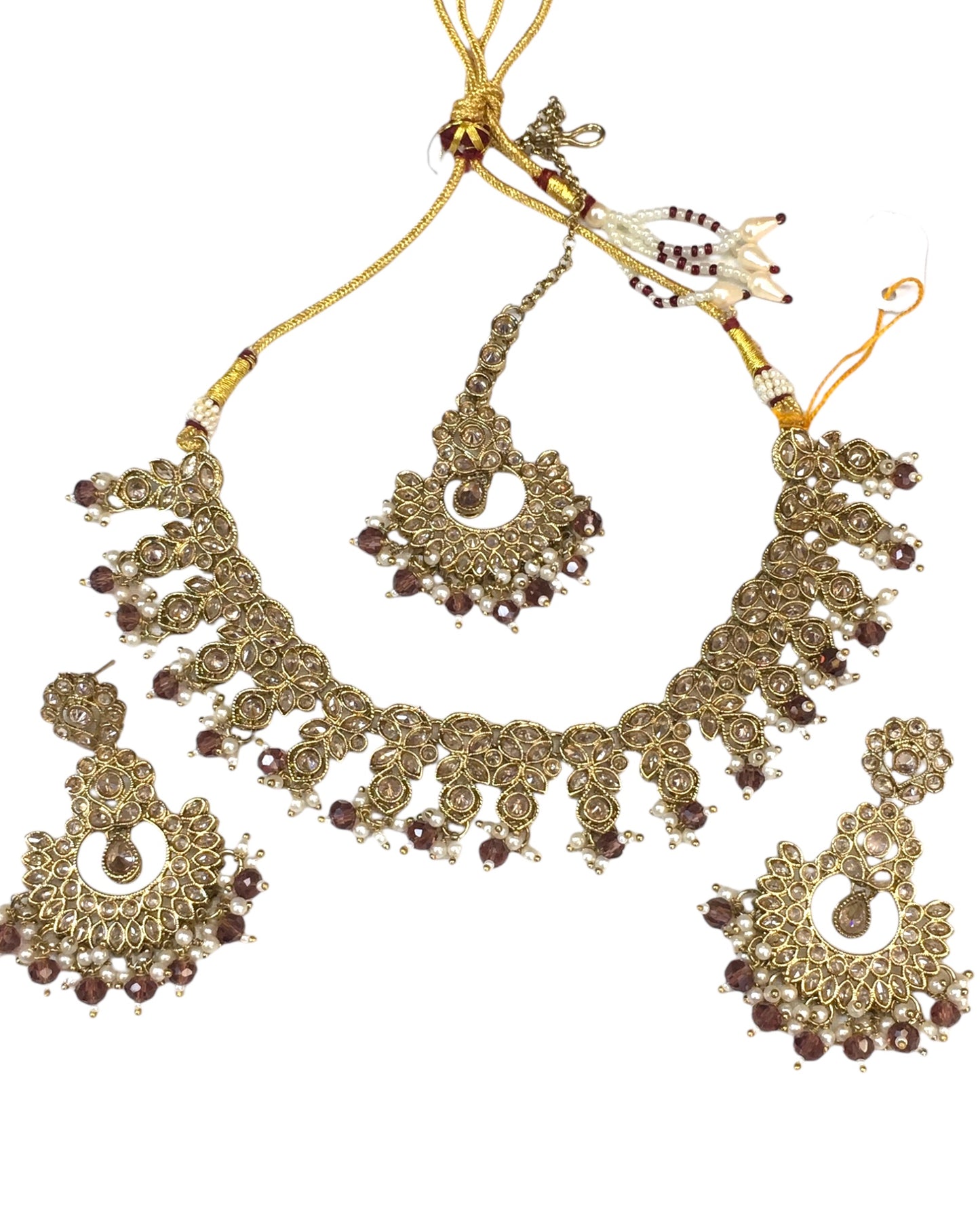 Brown - Large Size Necklace Set with Earrings - PRI1752 KK 0424