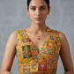 Size 40" / UK 14 - Yellow / Amber - Rich Silky Printed Saree blouse with cups - UK Stock - Quick Delivery - RNK - R961-KV