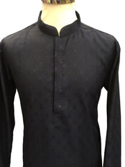 Navy Blue Self Diamond Jacquard Mens Indian Kurta set - Weddings / Walimas , Sangeet, Eid, Mehndi / Henna) - YD2406 KK 0324