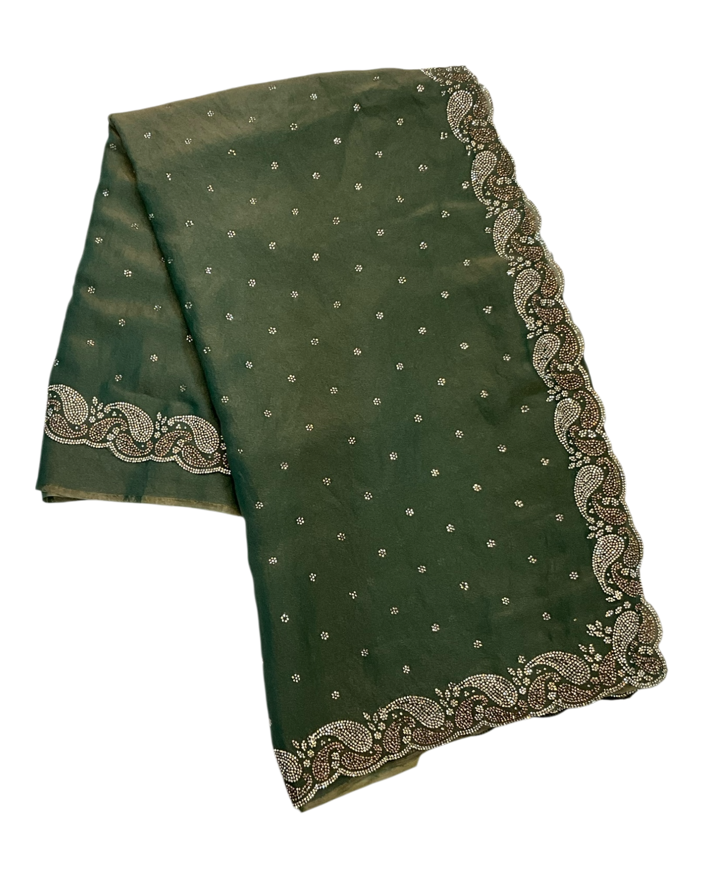 Sage Green - Rich Saree with Stone Work Border and Blouse Piece - UK stock - 24hr Dispatch - RS2532 TC
