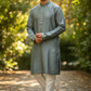 Silver Grey - Banarasi Handloom Brocade Mens Indian Kurta set with Trousers - UK Stock - Weddings / Walimas , Sangeet, Diwali, Eid, Mehndi / Henna - VEE2443 VR