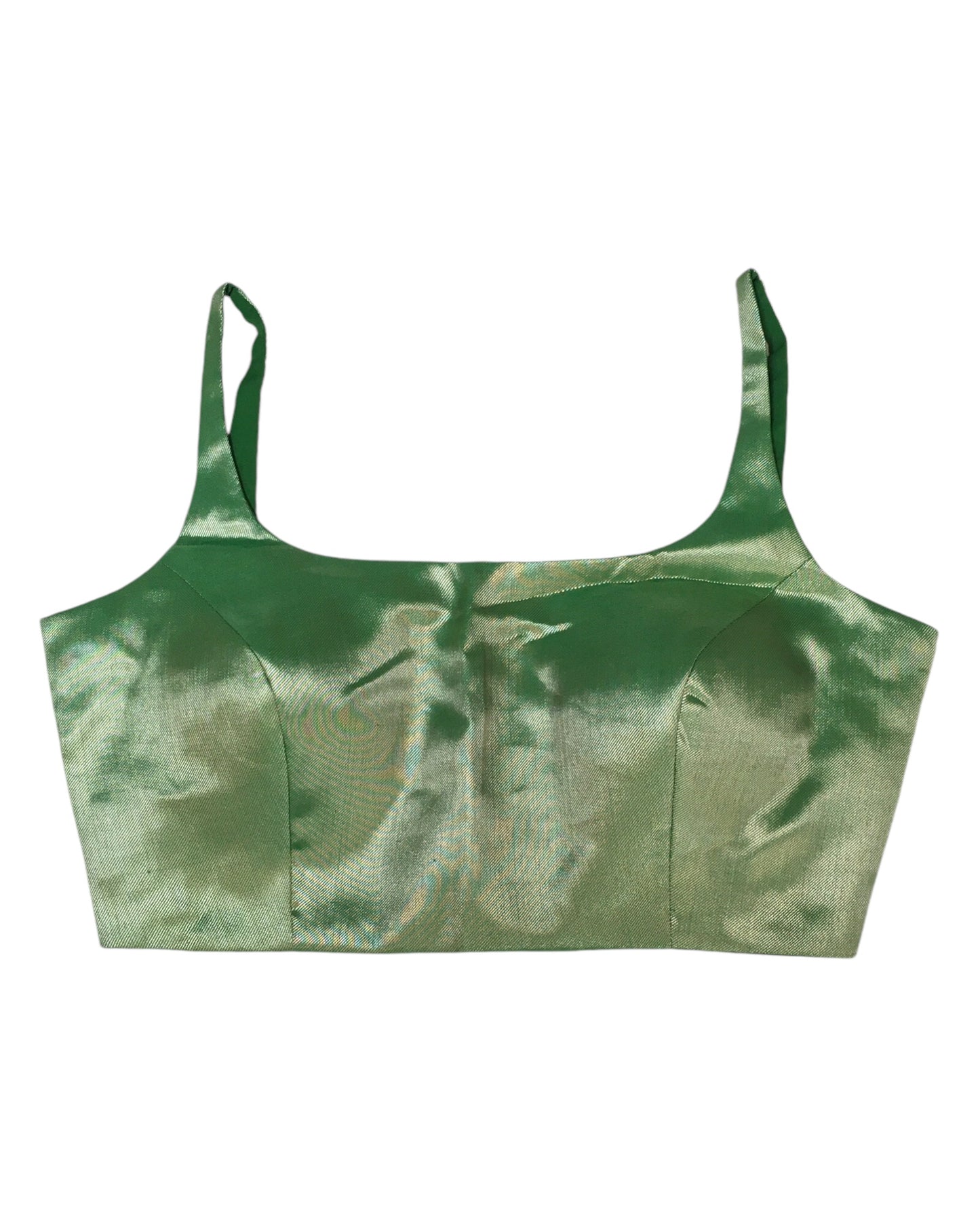 Green - Rich Banarasi Thin Strap Designer Saree blouse with cups, 38" - UK Stock - Quick Delivery - RNK - R651- H