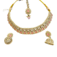 Baby Pink - Medium Size Antique Gold Finish Necklace Set with Earrings & Head Piece - 6NS449 04H26