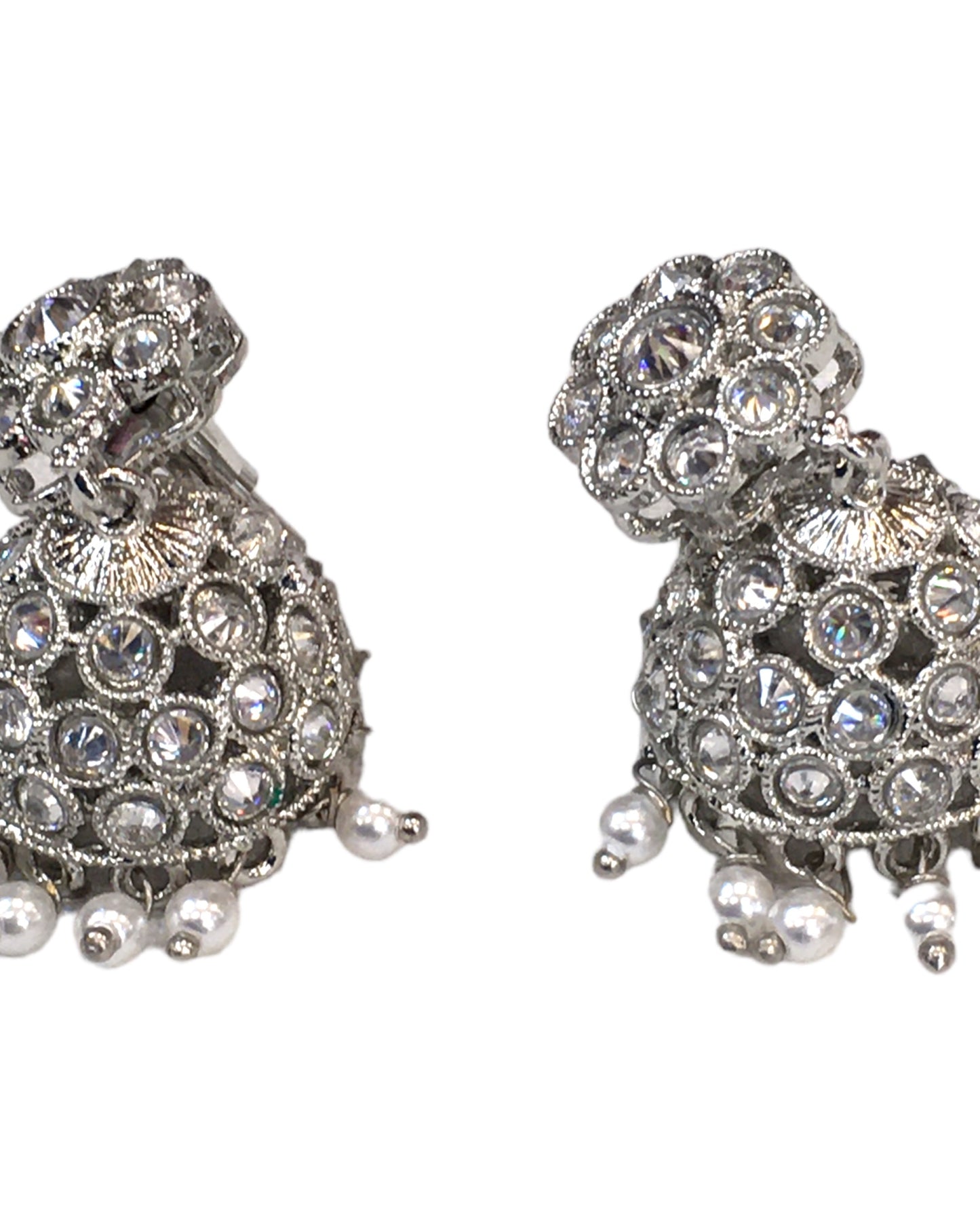 Clear / Neutral - Small Size Silver Finish Necklace Set with Earrings - SV2402  H 0424