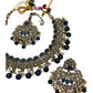Blue - Large Size Antique Gold Finish Necklace Set with Earrings & Head Piece - Bollywood - AE2514 08KY25