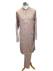 Pink - Cotton  Silk Mens Kurta Set with Thread Embroidery- Sangeet Mehendi Haldi Weddings- KCS1041 VK 1123