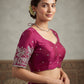 Size 36" / UK 10 - Fuchsia Pink - Zari Embroidered Silk Blouse with Elbow-Length Sleeves - UK Stock - With Margin inside - VAM1296 - KY