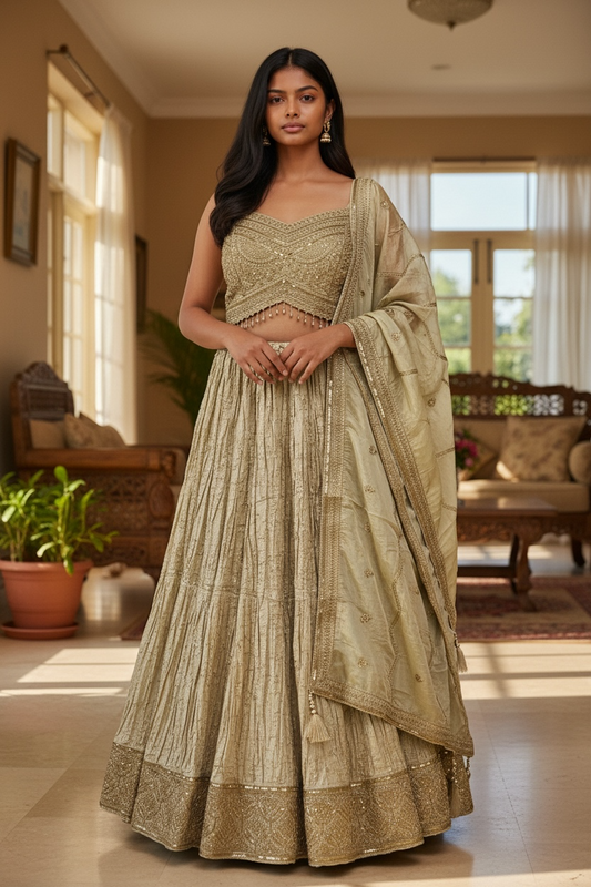 Size 12 / 38" Bust - Cream / Light Gold - Ready Made Lehenga Set - UK Stock - 24h Dispatch - SC1533 09AA25