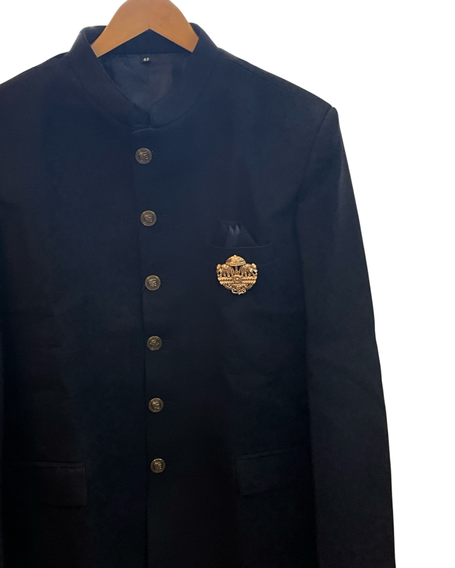 Size 42" Chest - Dark Navy Blue - PREMIUM Slim Fit Mens Jute BandhGala / Prince / Chinese Collar Jacket - Fantastic Fit - CS2603 TH