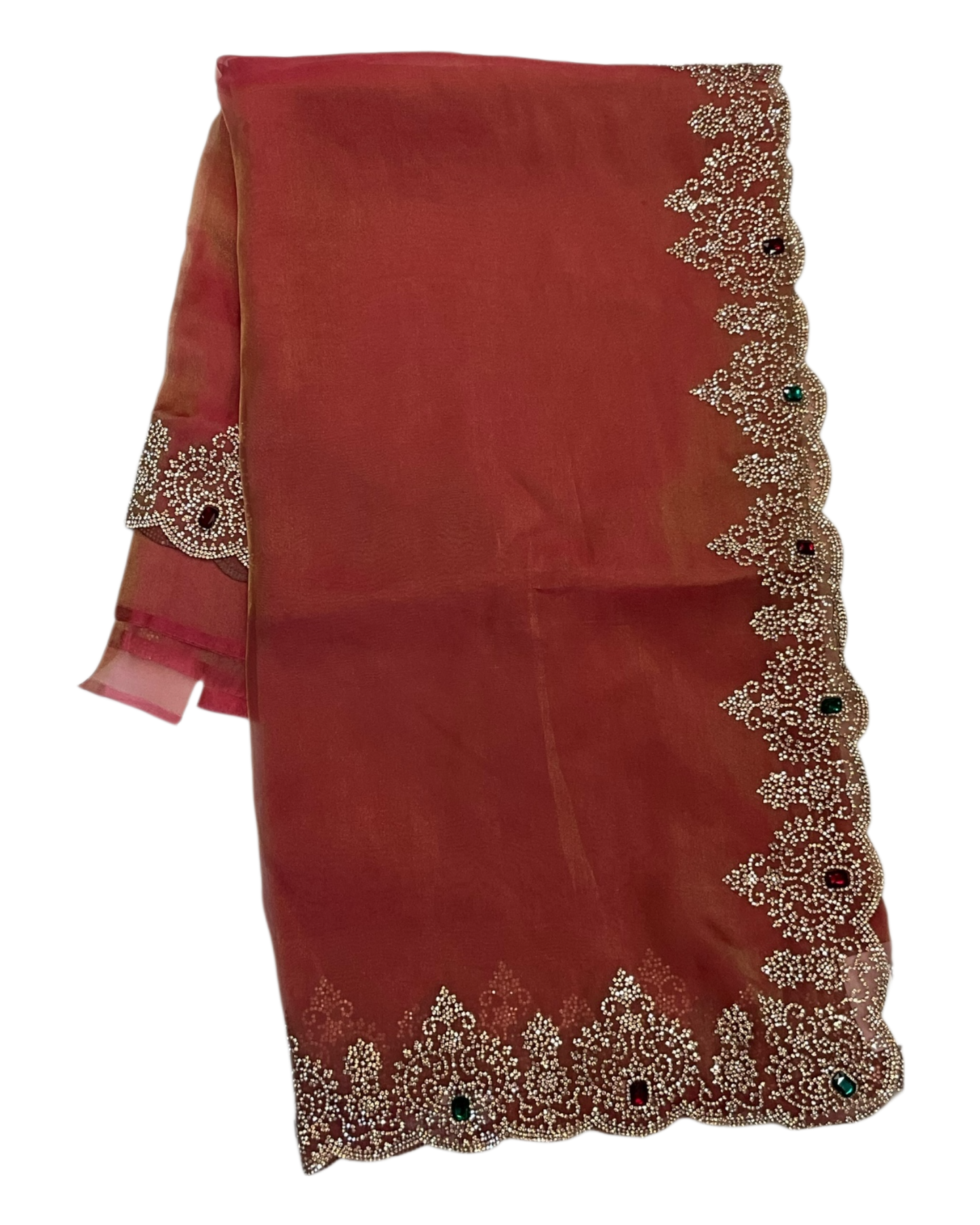 Coral Pink - Rich Saree with Stone Work and Blouse Piece - UK stock - 24hr Dispatch - RS2502 TH
