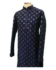 Navy Blue Men's Mirror Work Rich Churidar Kurta Set  -  SHU2202 VP0322