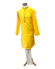 Haldi Yellow - Silky Self Brocade Mens Kurta Set - Wedding Sangeet Mehendi Haldi - SHU2309 KT 0923