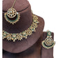 Green - Medium Size Antique Gold Finish Necklace Set with Earrings & Tika Head piece - JD7468  R 0525