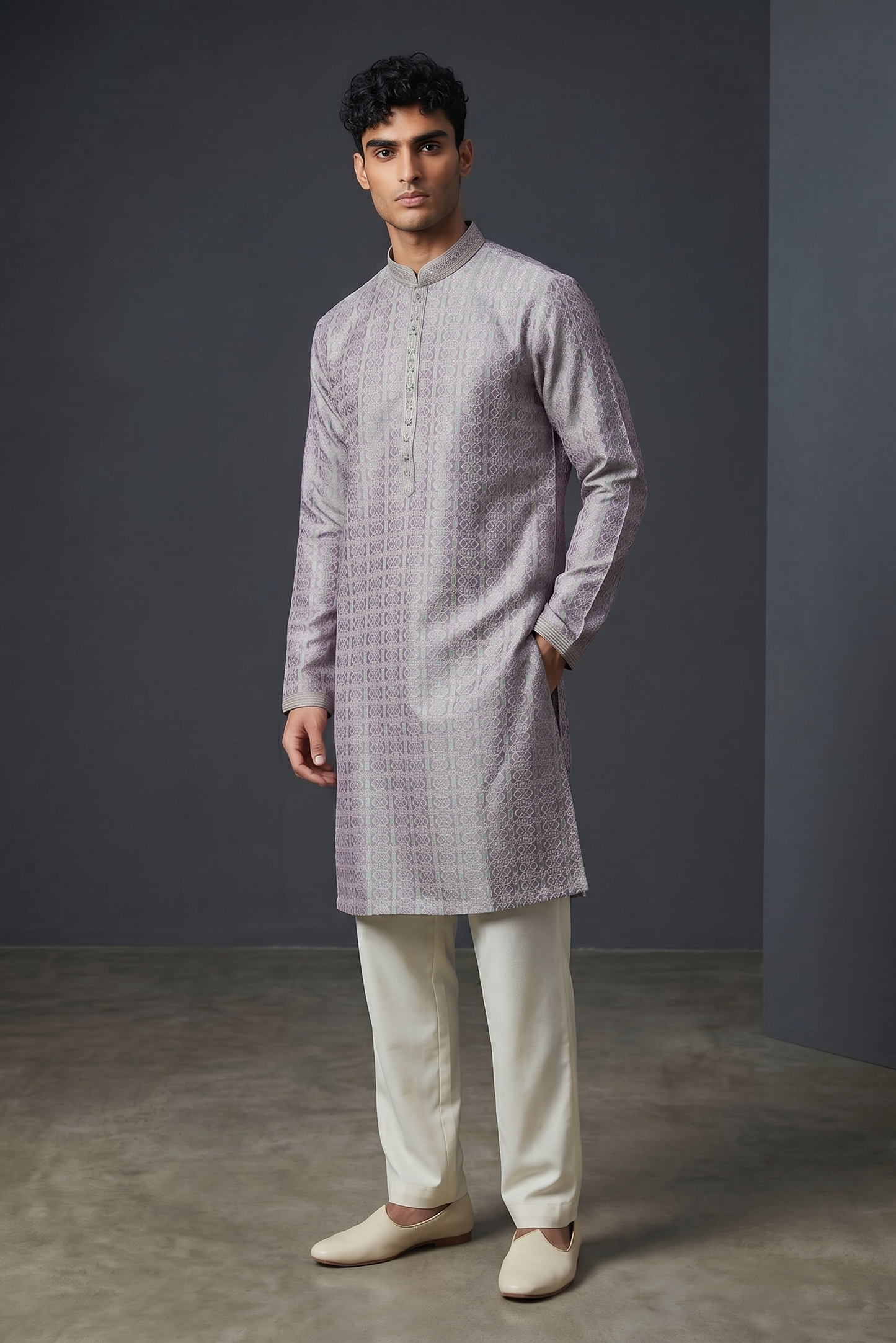 Pink and Sea Green - Banarasi Handloom Brocade Mens Indian Kurta set with Trousers - UK Stock - Weddings / Walimas , Sangeet, Diwali, Eid, Mehndi / Henna - VEE2452 VR