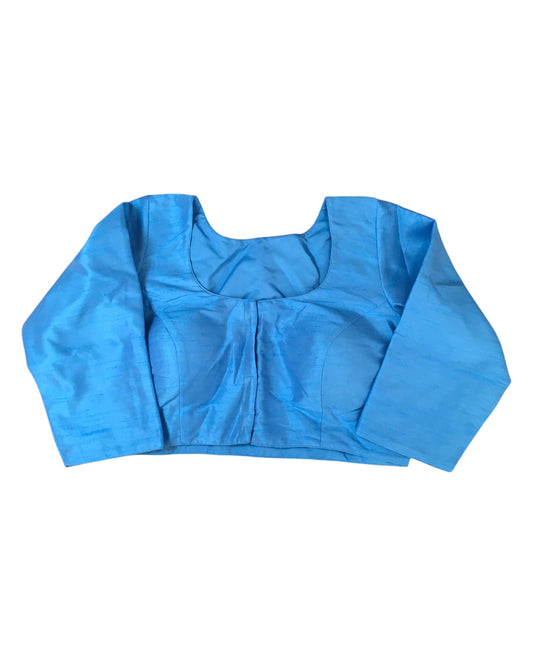 Light Blue - Silky Saree blouse with cups,  Long Sleeves, High Back - 42" - UK Stock - Quick Delivery - RNK - R231F-A