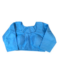 Light Blue - Silky Saree blouse with cups,  Long Sleeves, High Back - 42