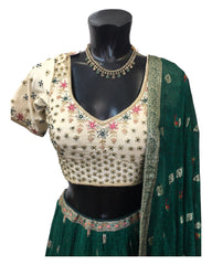 Green - Delicately Embroidered Chiffon Designer Lehenga Set - UK 12-16 - UK Stock - 24h Dispatch - NE2402 KYP 0724
