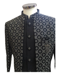 Stunning Double Layered Mens Black Sherwani - SHU2401 AY 0124