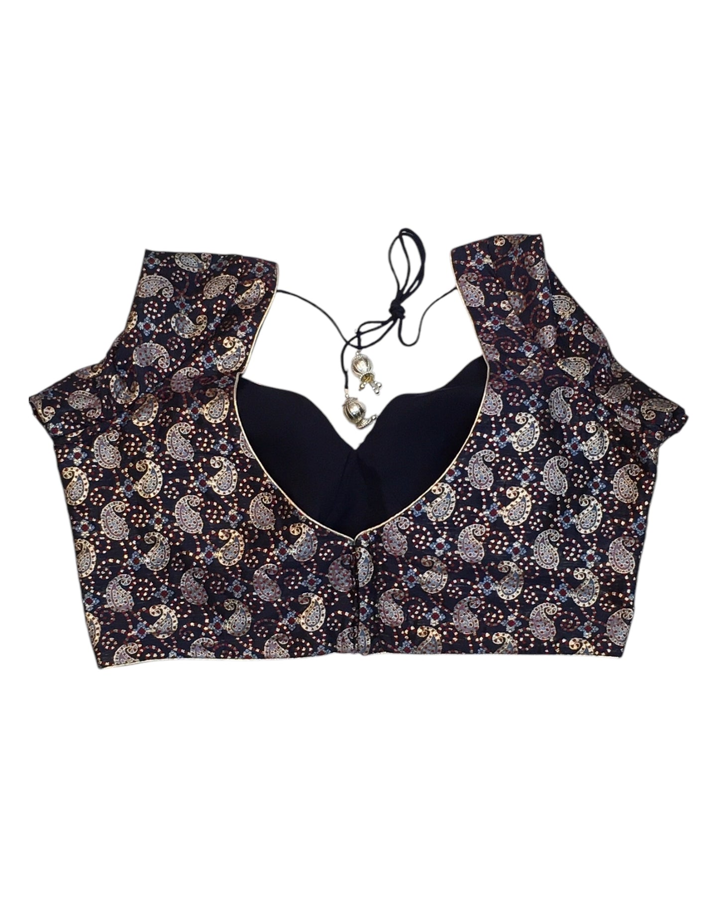 40" Bust(UK14) Navy Blue with Maroon - Banarasi Brocade Saree / Lehenga blouse - Can be let out to size 16  - VFJ250 01KY25